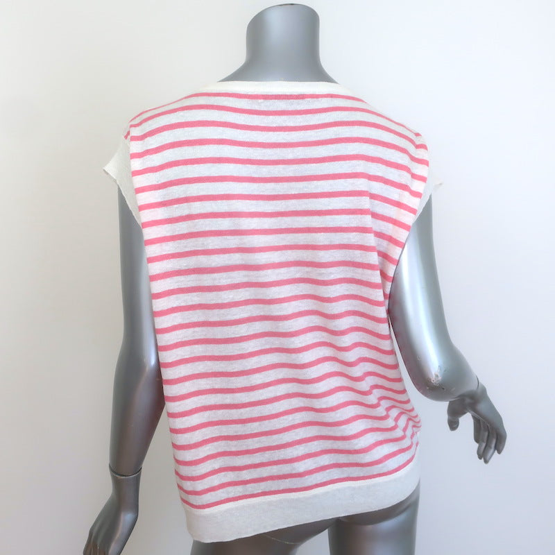 Christian Dior Dioriviera Striped Linen Sleeveless Top White/Pink Size Medium