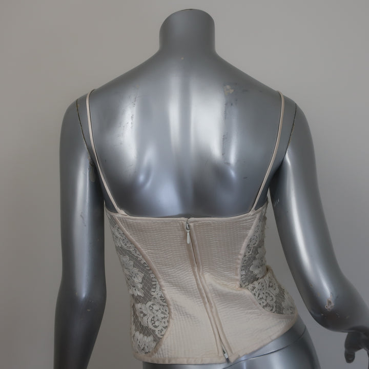 Valentino Bustier Top Cream Lace &amp; Ruffle-Trim Ruched Silk Size US 2