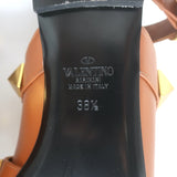 Valentino Roman Stud Ankle Strap Flats Brown Leather Size 38.5 NEW