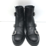 Jimmy Choo Hank Jewel Buckle Flat Ankle Boots Black Leather Size 39 NEW