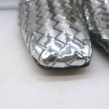 Bottega Veneta Comet Woven Mirror Leather Wedge Pumps Silver Size 38.5