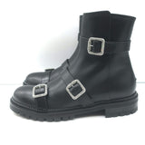 Jimmy Choo Hank Jewel Buckle Flat Ankle Boots Black Leather Size 39 NEW