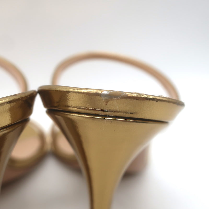 Gianvito Rossi Aura Two-Strap Mules Gold Mirrored Leather Size 36 Open Toe Heels