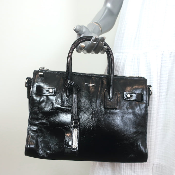 Saint Laurent Baby Sac de Jour Souple Tote Black Moroder Leather Crossbody Bag