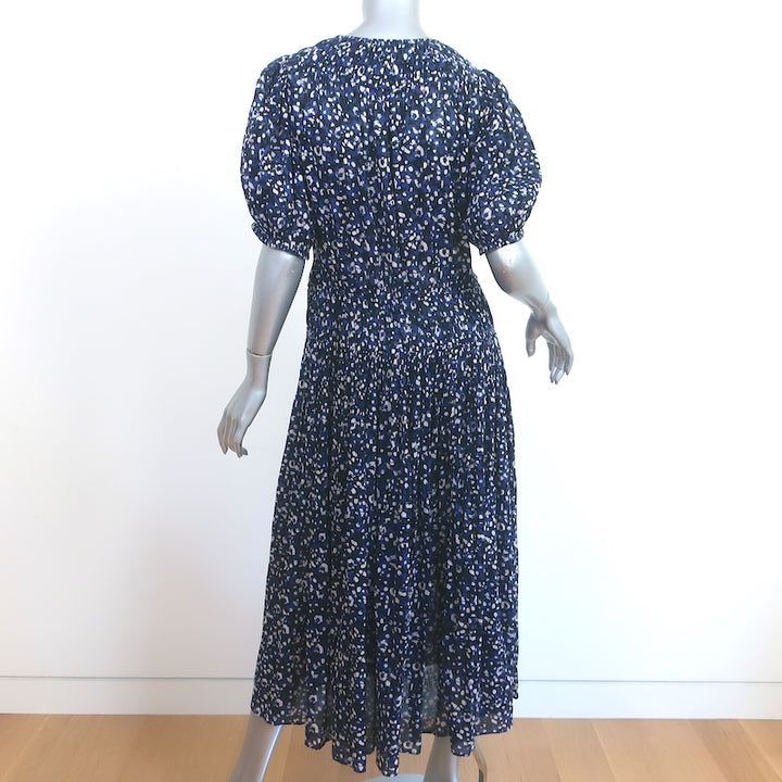 Ulla Johnson Puff Sleeve Midi Wrap Dress Kemala Navy Printed Cotton Size 10