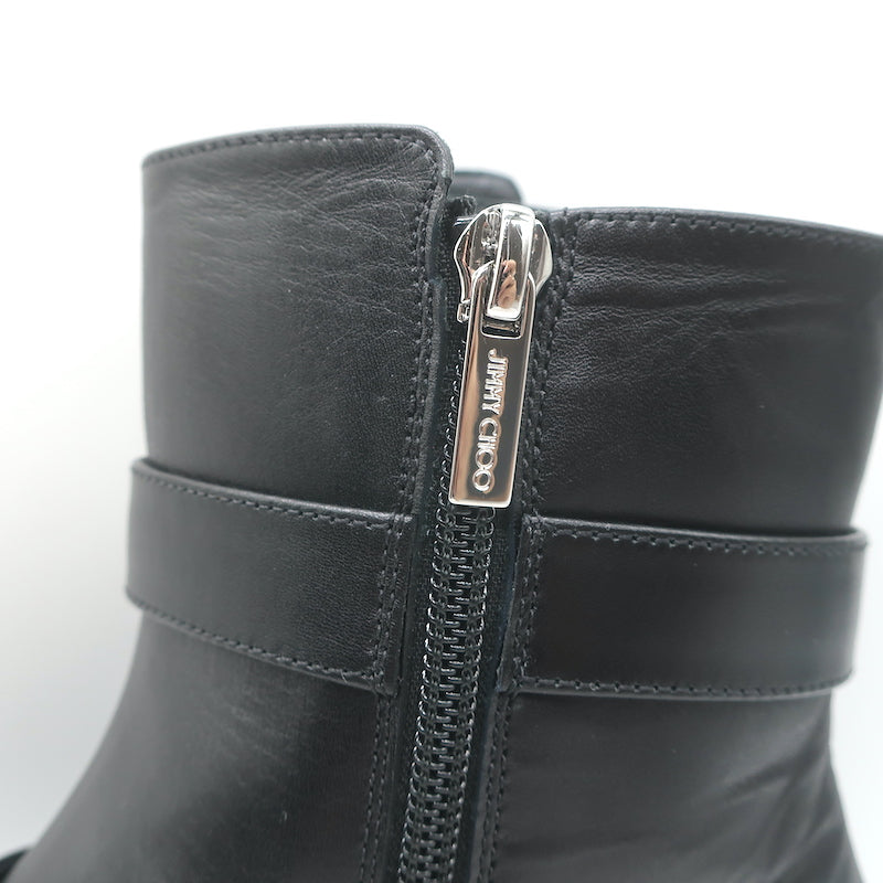 Jimmy Choo Hank Jewel Buckle Flat Ankle Boots Black Leather Size 39 NEW