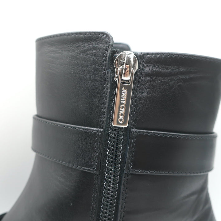 Jimmy Choo Hank Jewel Buckle Flat Ankle Boots Black Leather Size 39 NEW