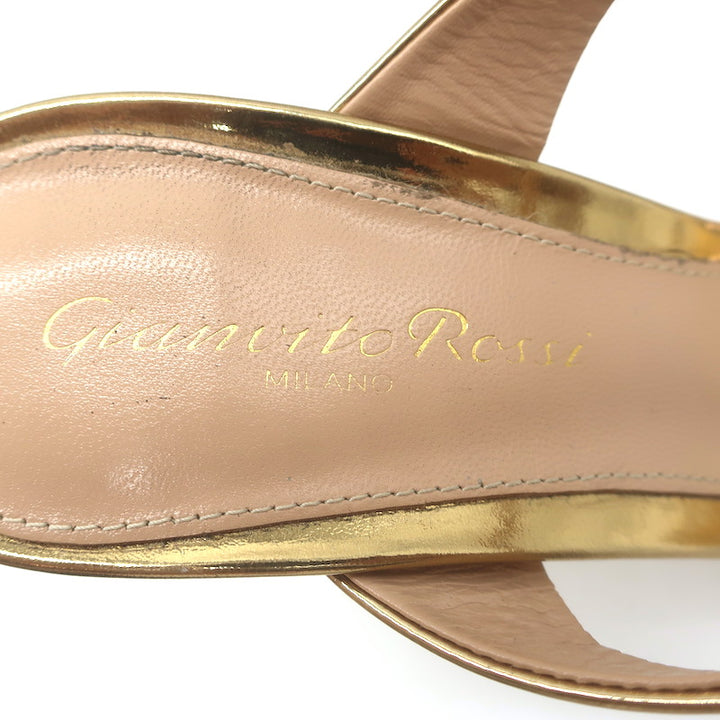 Gianvito Rossi Aura Two-Strap Mules Gold Mirrored Leather Size 36 Open Toe Heels