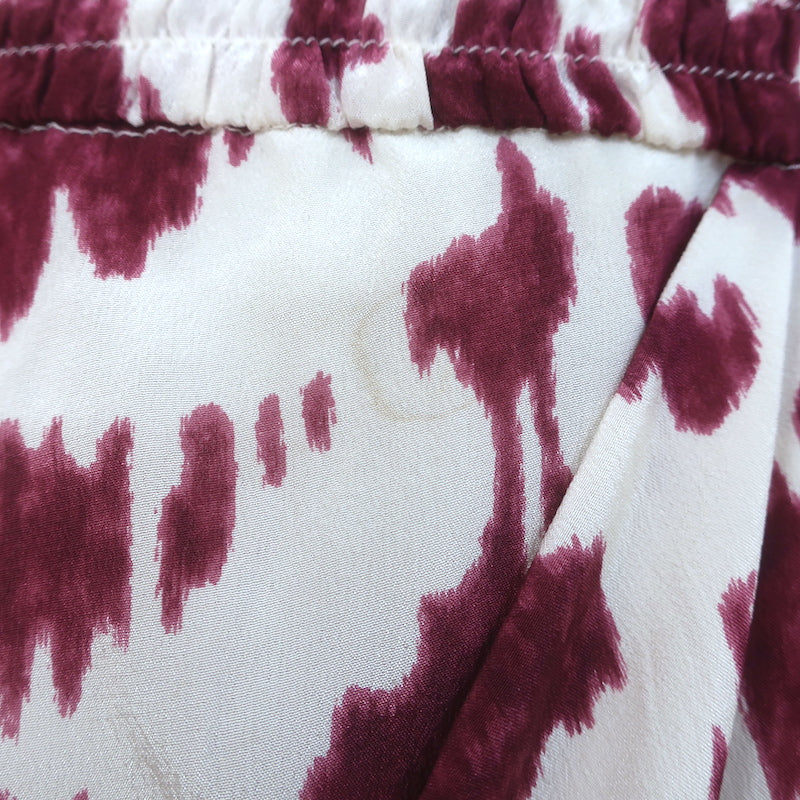 Isabel Marant Etoile Yoana Ruffle Mini Dress White/Burgundy Printed Silk Size 38