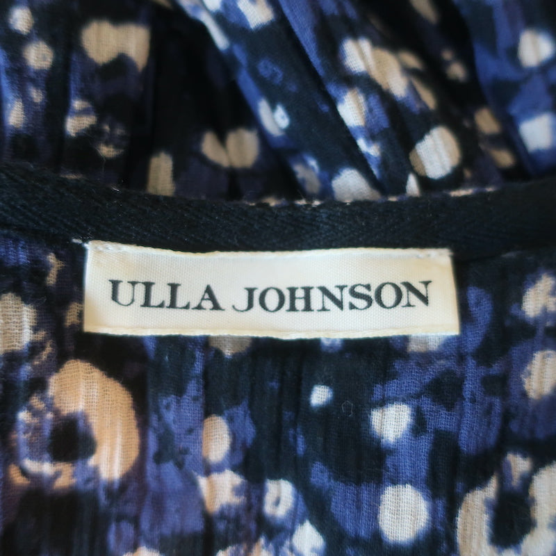 Ulla Johnson Puff Sleeve Midi Wrap Dress Kemala Navy Printed Cotton Size 10