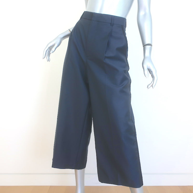 Christian Dior Grosgrain-Trimmed Cropped Wide Leg Gaucho Pants Navy Waist 31