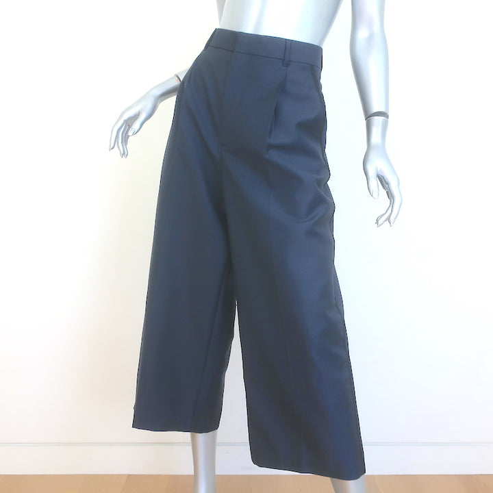 Christian Dior Grosgrain-Trimmed Cropped Wide Leg Gaucho Pants Navy Waist 31