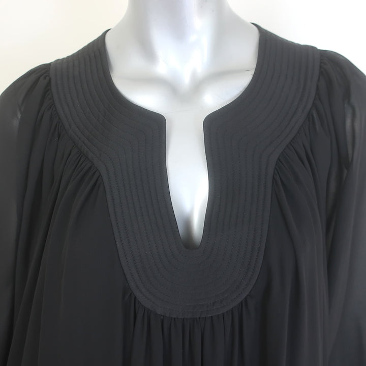Tory Burch Trapunto Tunic Maxi Dress Black Crepe Chiffon Size Medium