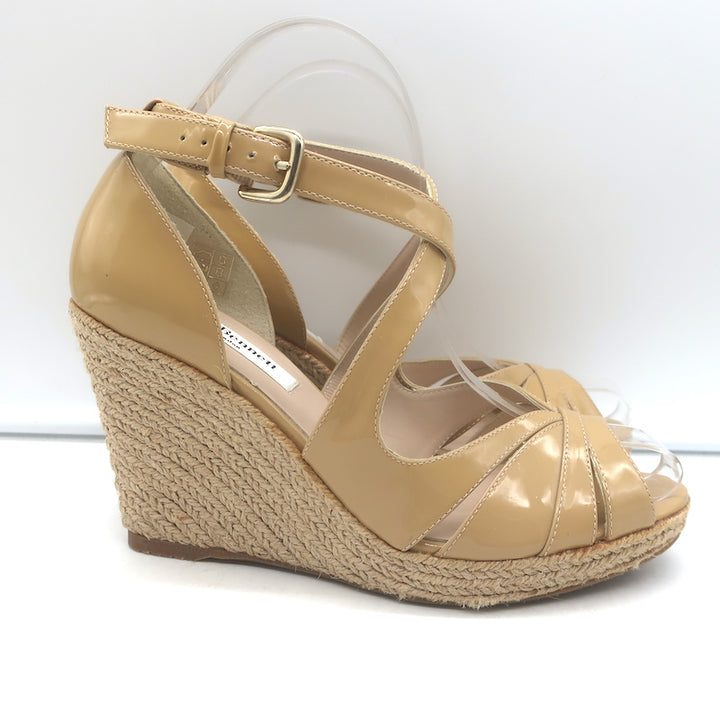 LK Bennett Maggie Espadrille Wedge Sandals Beige Patent Leather Size 37.5