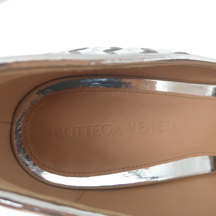 Bottega Veneta Comet Woven Mirror Leather Wedge Pumps Silver Size 38.5