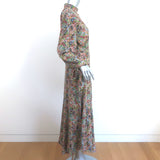 Doen Maxi Dress Multicolor Paisley Print Silk Size Medium Mock Neck Long Sleeve