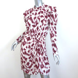 Isabel Marant Etoile Yoana Ruffle Mini Dress White/Burgundy Printed Silk Size 38