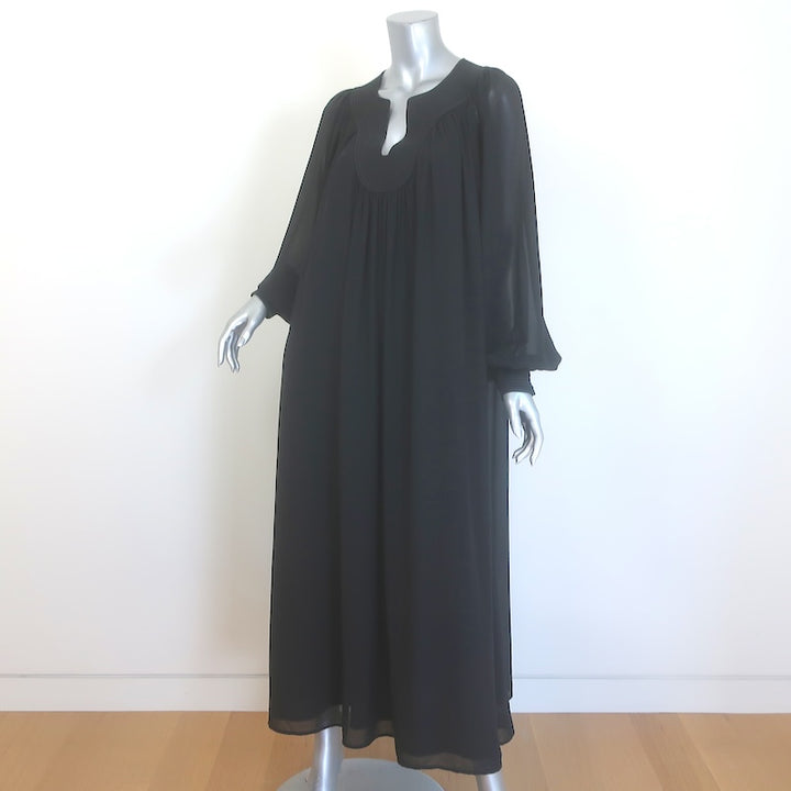 Tory Burch Trapunto Tunic Maxi Dress Black Crepe Chiffon Size Medium