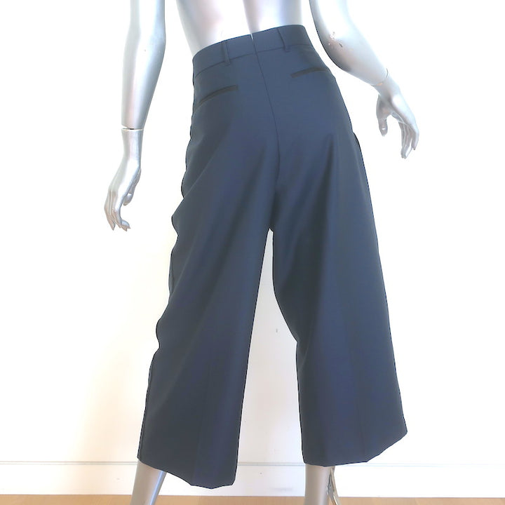 Christian Dior Grosgrain-Trimmed Cropped Wide Leg Gaucho Pants Navy Waist 31