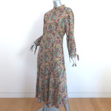 Doen Maxi Dress Multicolor Paisley Print Silk Size Medium Mock Neck Long Sleeve