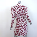 Isabel Marant Etoile Yoana Ruffle Mini Dress White/Burgundy Printed Silk Size 38