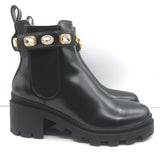 Gucci Trip Jeweled-Strap Chelsea Boots Black Leather Size 39.5 NEW