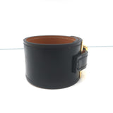 Hermes Intense Cuff Bracelet Black Leather Gold Hardware Size Small