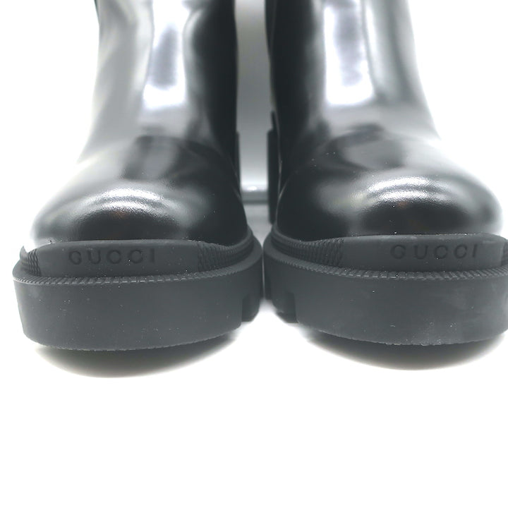 Gucci Trip Jeweled-Strap Chelsea Boots Black Leather Size 39.5 NEW