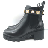 Gucci Trip Jeweled-Strap Chelsea Boots Black Leather Size 39.5 NEW