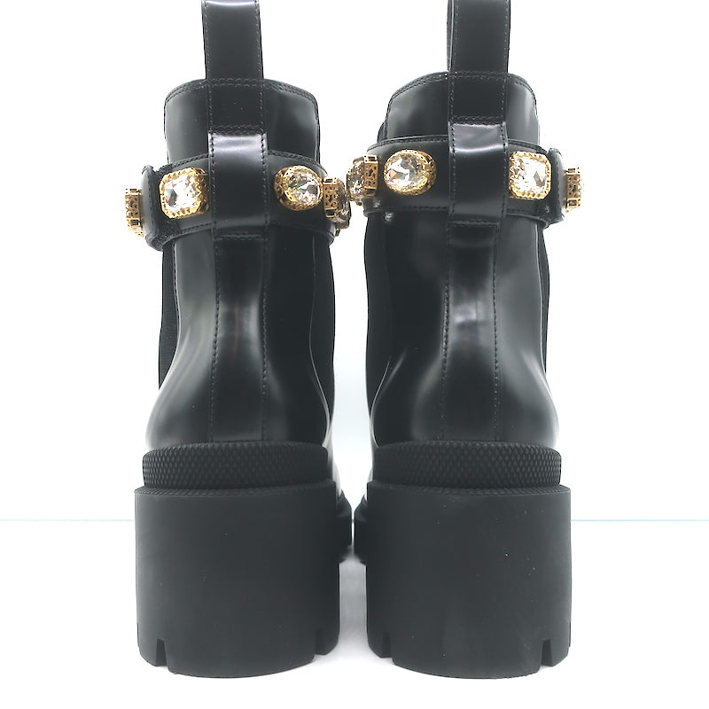 Gucci Trip Jeweled-Strap Chelsea Boots Black Leather Size 39.5 NEW