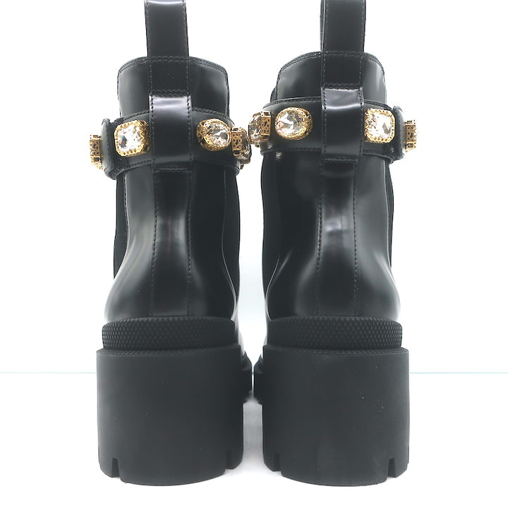 Gucci Trip Jeweled-Strap Chelsea Boots Black Leather Size 39.5 NEW