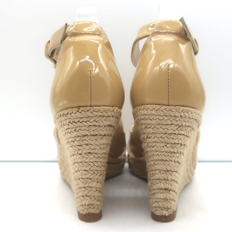 LK Bennett Maggie Espadrille Wedge Sandals Beige Patent Leather Size 37.5