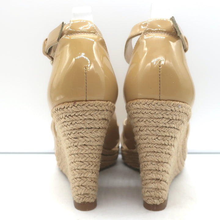LK Bennett Maggie Espadrille Wedge Sandals Beige Patent Leather Size 37.5