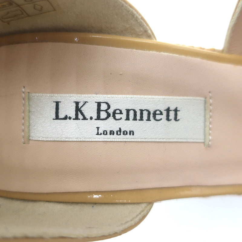 LK Bennett Maggie Espadrille Wedge Sandals Beige Patent Leather Size 37.5