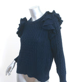Demylee x Clare V. Ruffle Sweater Henriette Navy Cotton Knit Size Extra Small