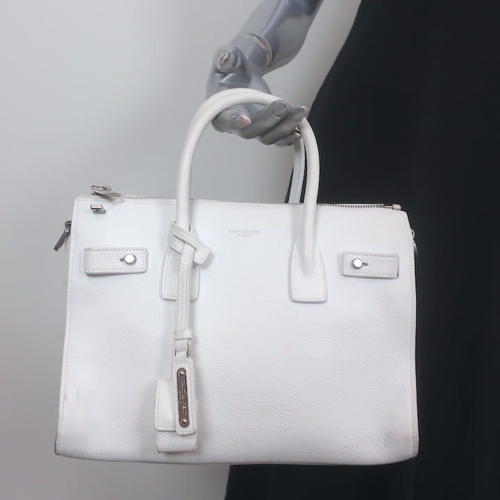Saint Laurent Baby Sac de Jour Souple Tote White Leather Crossbody Bag