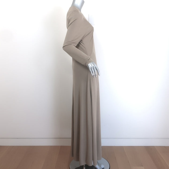 The Row Venusia Long Sleeve Ruched Maxi Dress Taupe Crepe Jersey Size Medium NEW