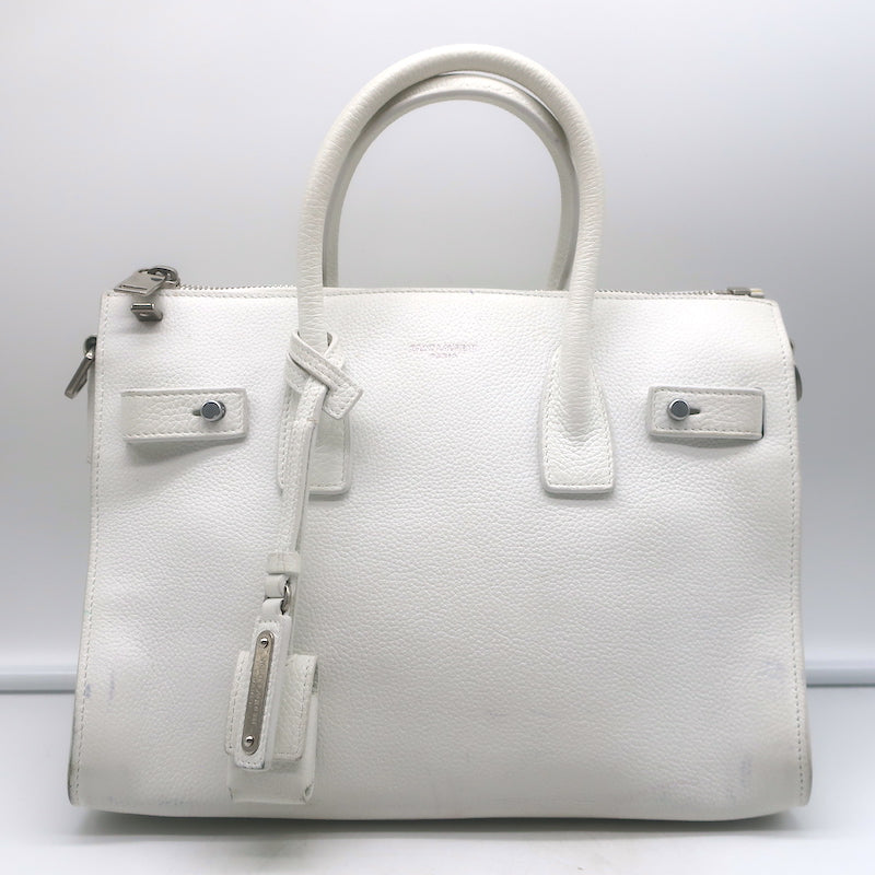 Saint Laurent Baby Sac de Jour Souple Tote White Leather Crossbody Bag