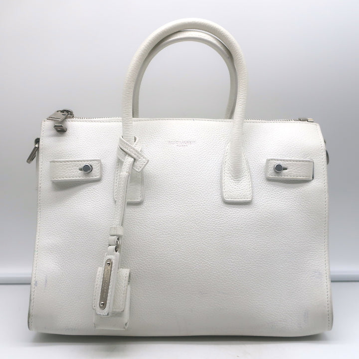 Saint Laurent Baby Sac de Jour Souple Tote White Leather Crossbody Bag