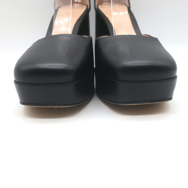 Gianvito Rossi Vian Ankle Strap Platform Pumps Black Leather Size 39