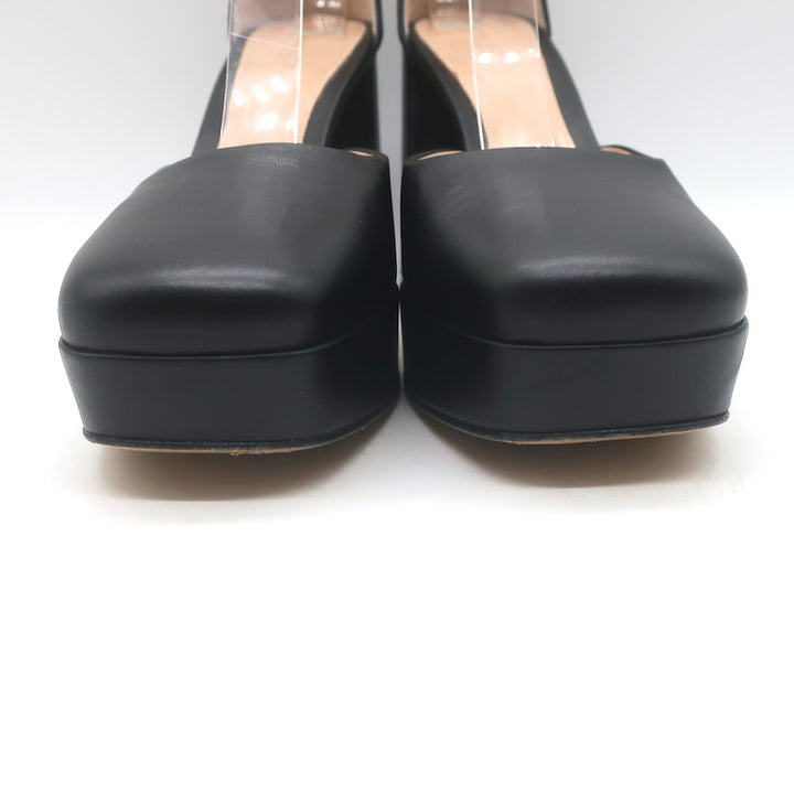 Gianvito Rossi Vian Ankle Strap Platform Pumps Black Leather Size 39