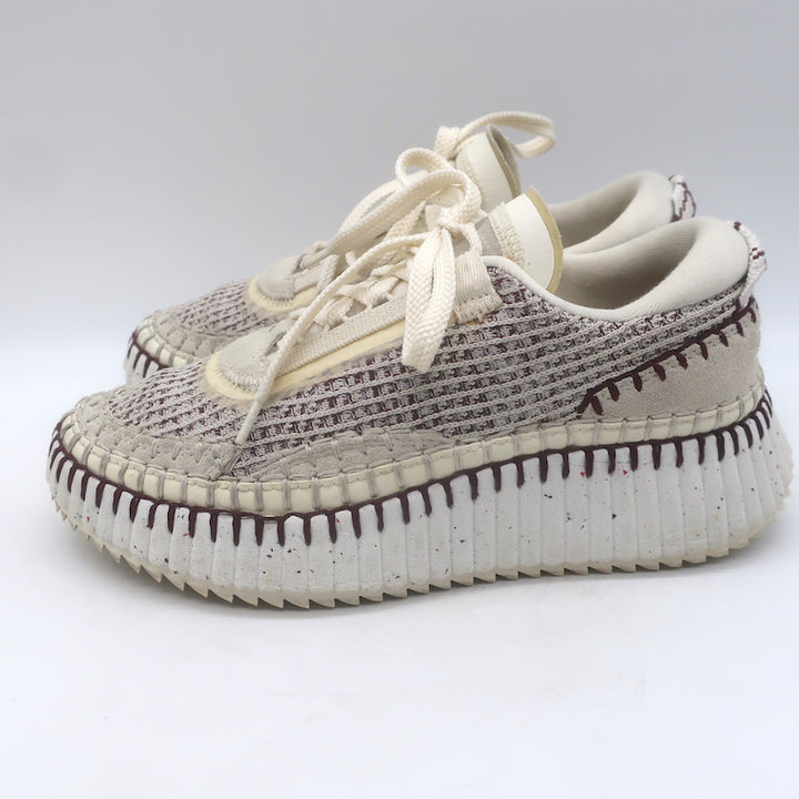 Chloe Nama Mesh Speckled-Platform Sneakers Obscure Purple/Cream Size 36