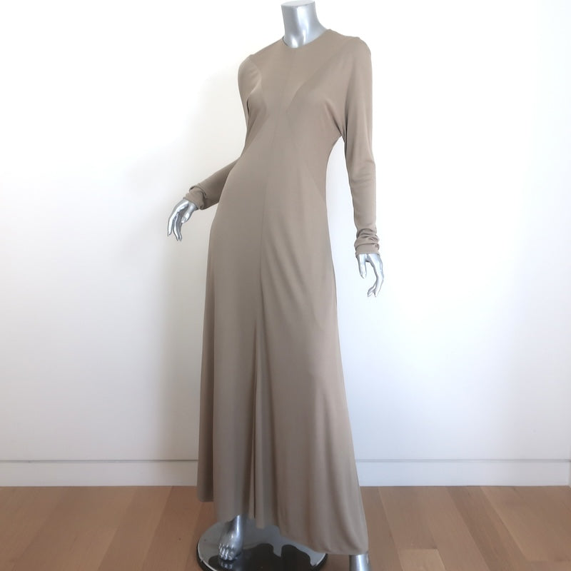 The Row Venusia Long Sleeve Ruched Maxi Dress Taupe Crepe Jersey Size Medium NEW
