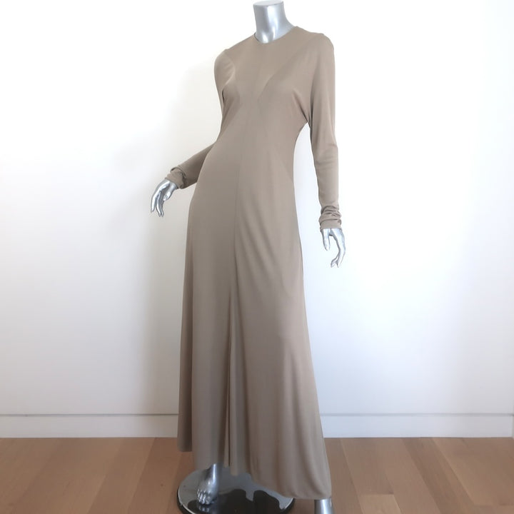 The Row Venusia Long Sleeve Ruched Maxi Dress Taupe Crepe Jersey Size Medium NEW
