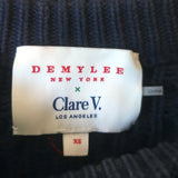 Demylee x Clare V. Ruffle Sweater Henriette Navy Cotton Knit Size Extra Small