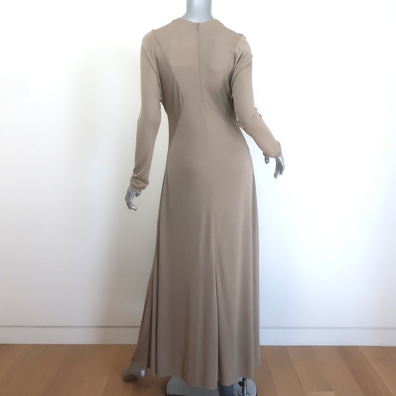 The Row Venusia Long Sleeve Ruched Maxi Dress Taupe Crepe Jersey Size Medium NEW