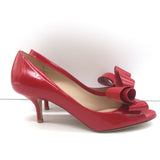 Valentino Peep Toe Bow Pumps Red Patent Leather Size 37.5