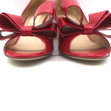 Valentino Peep Toe Bow Pumps Red Patent Leather Size 37.5