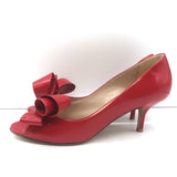 Valentino Peep Toe Bow Pumps Red Patent Leather Size 37.5
