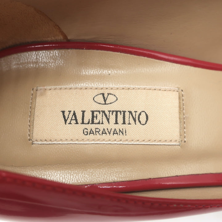 Valentino Peep Toe Bow Pumps Red Patent Leather Size 37.5